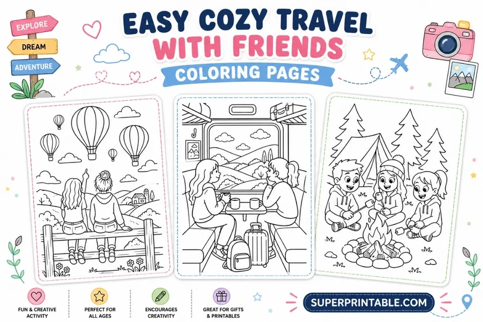 20 Easy Cozy Travel With Friends Coloring Pages Feature Image