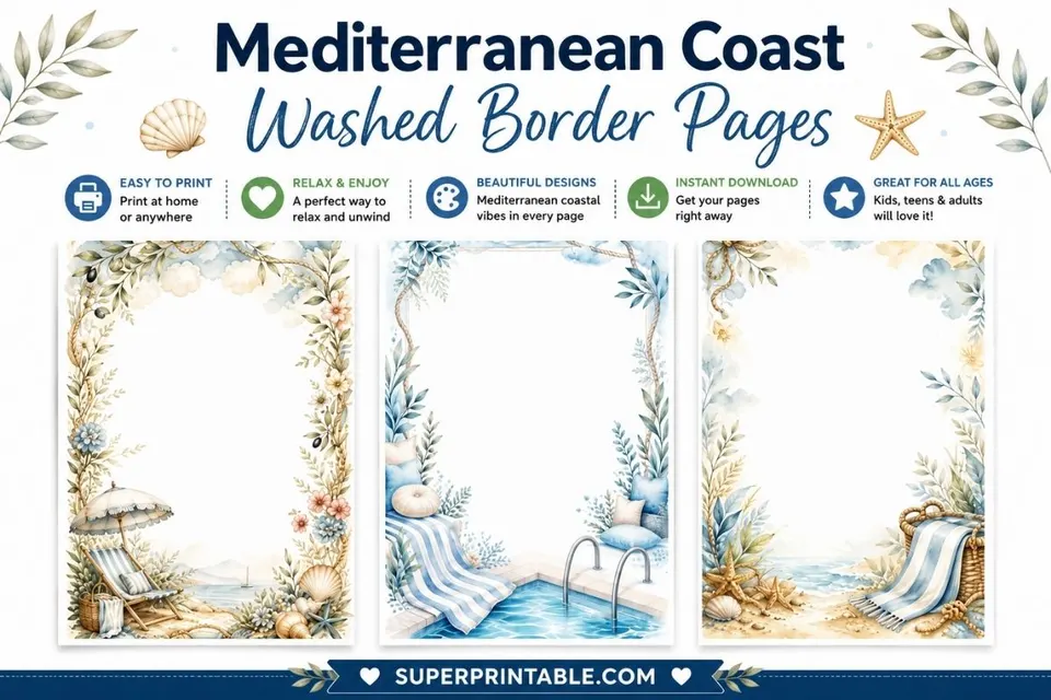 20 Mediterranean Coast Washed Border Pages Feature Image