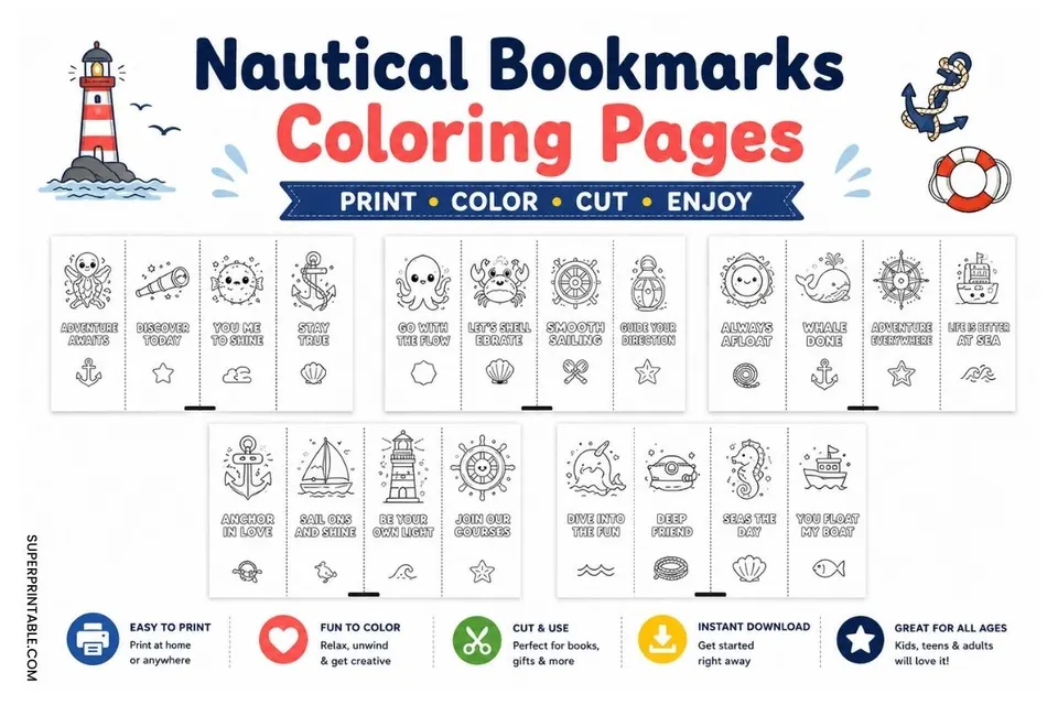 20 Nautical Bookmarks Coloring Pages Feature Image
