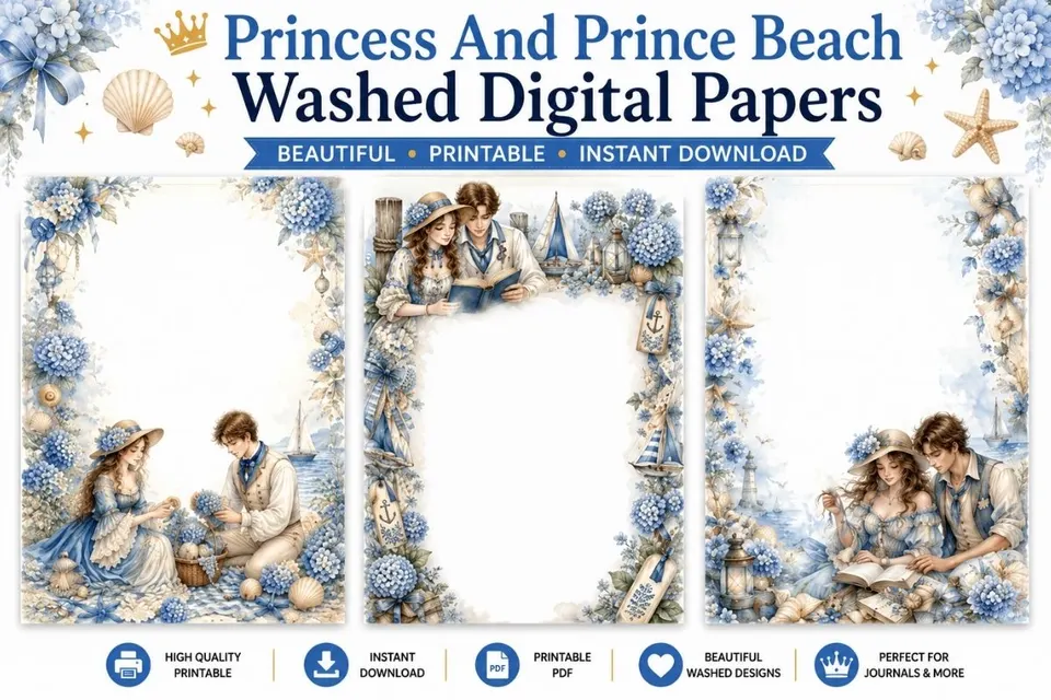20 Princess And Prince Beach Washed Digital Papers