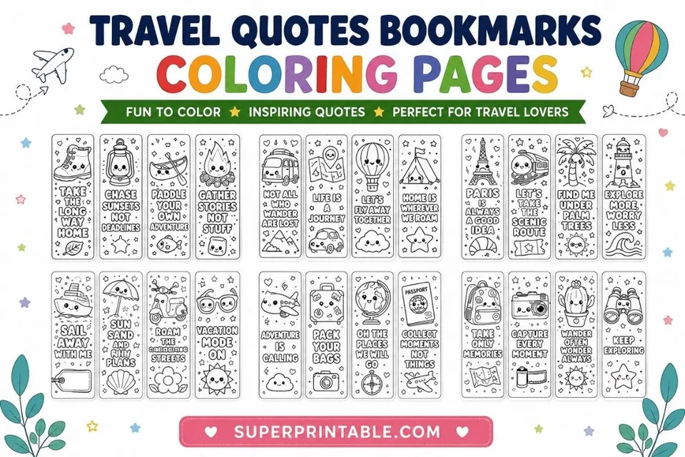 25+ Travel Quotes Bookmarks Coloring Pages