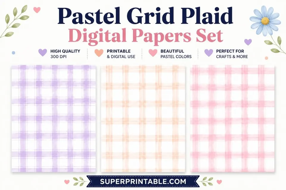 30 Pastel Grid Plaid Digital Papers Feature Image