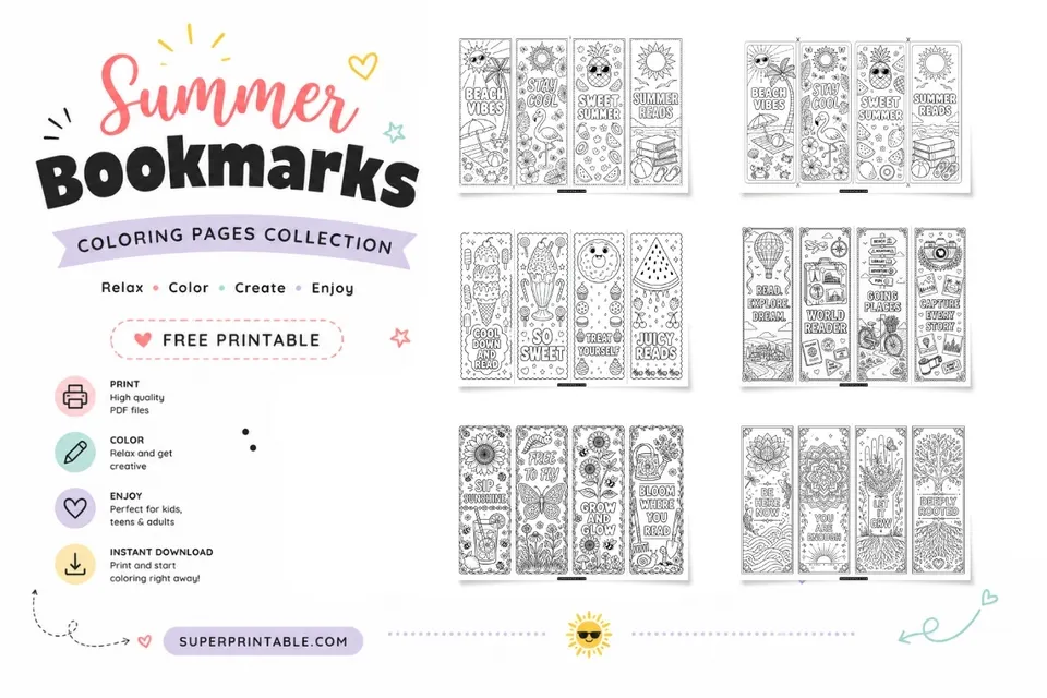 50+ Summer Bookmarks Coloring Pages Feature Image