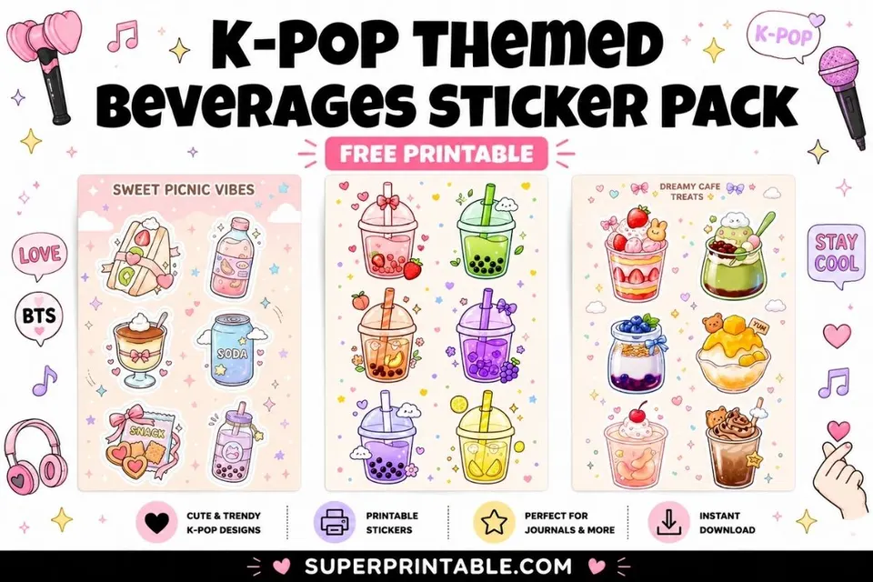 70+ K-POP Themed Beverages Sticker Pack Feature Image
