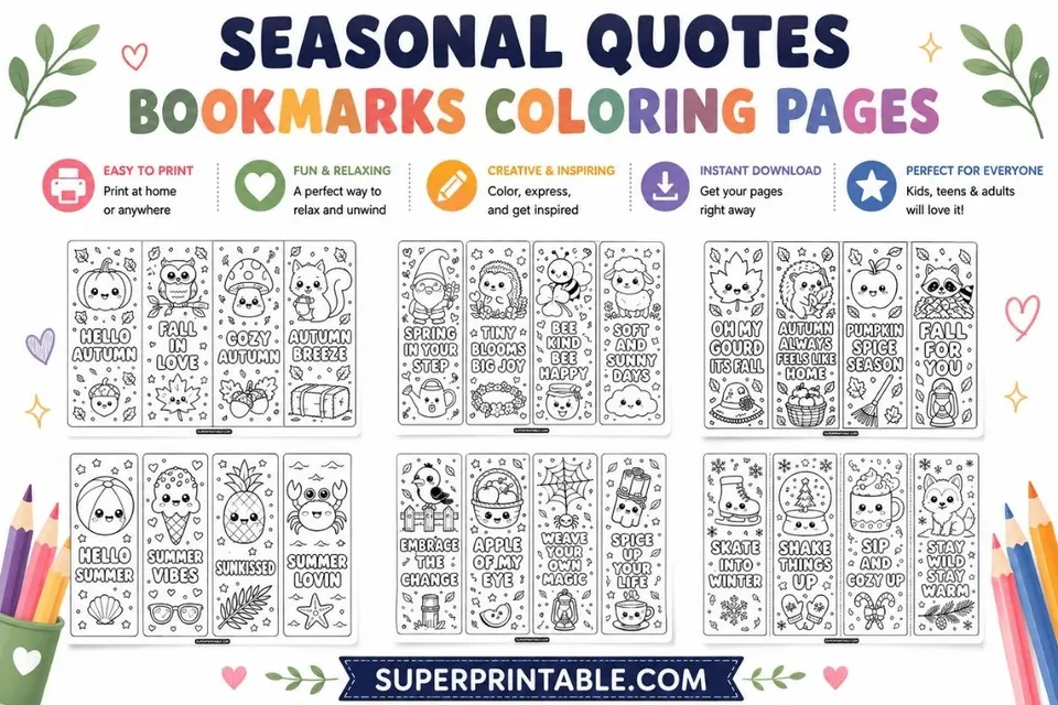 80+ Seasonal Quotes Bookmarks Coloring Pages Feature Image