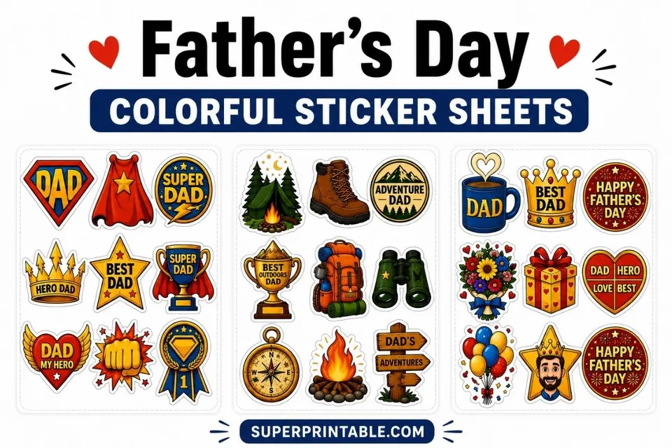 90 Father's Day Colorful Sticker Sheets