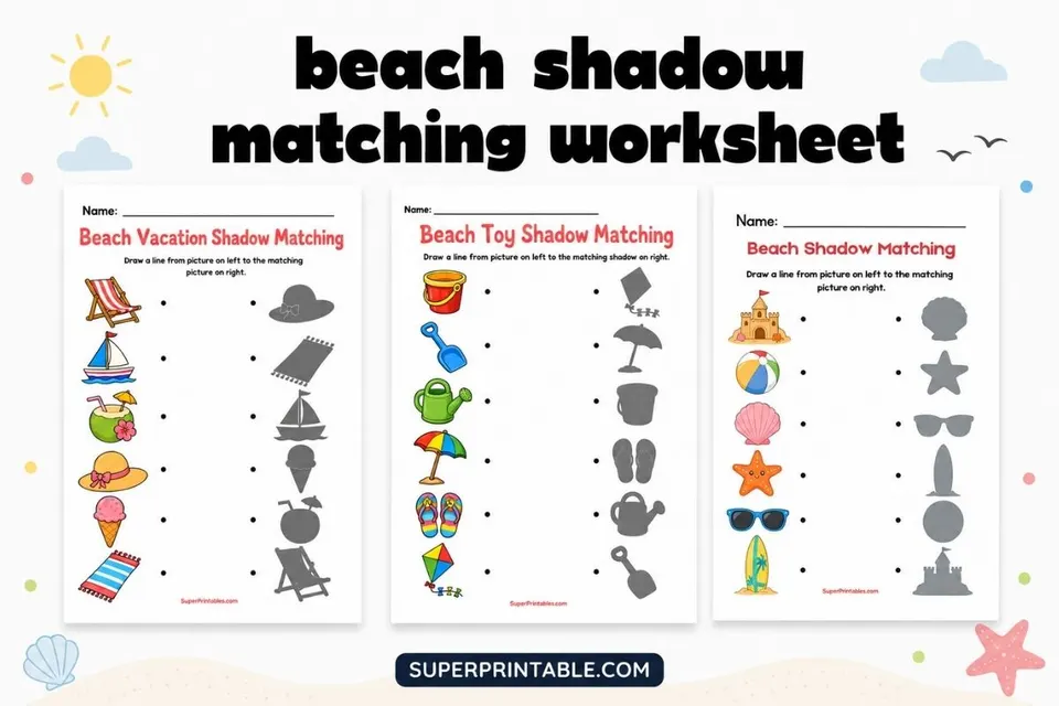 Beach Shadow Matching Worksheet Feature Image