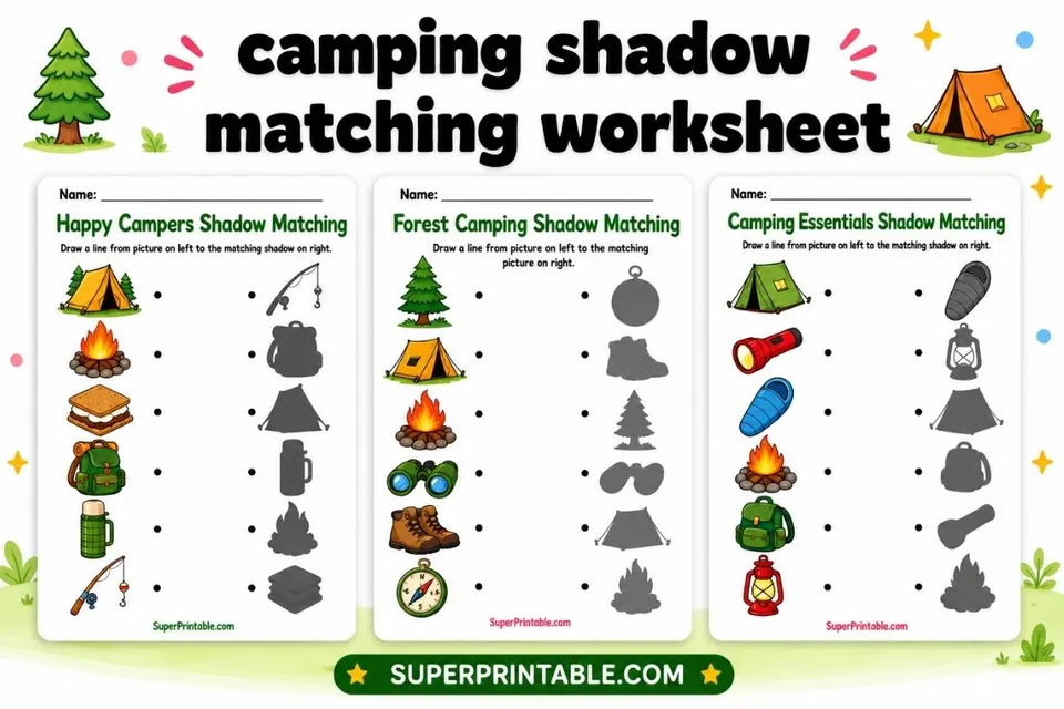 Camping Shadow Matching Worksheet Feature Image
