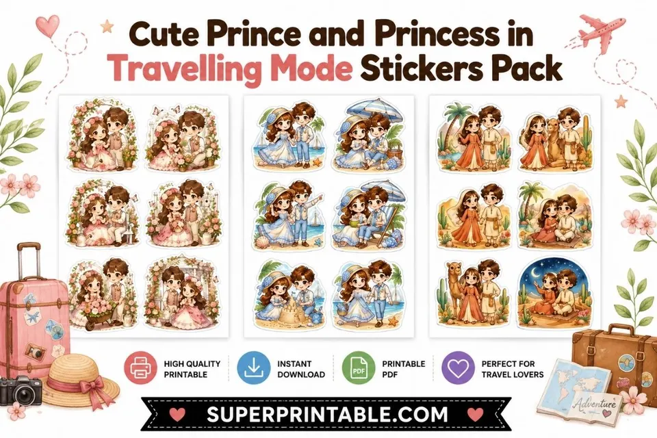 Cute Prince and Princess in Travelling Mode Stickers Pack Feature Image