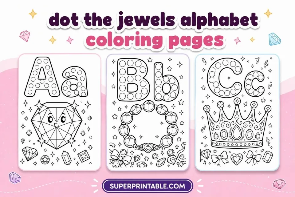 Dot The Jewels Alphabet Coloring Pages Feature Image