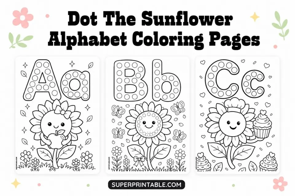 Dot The Sunflower Alphabet Coloring Pages Feature Image