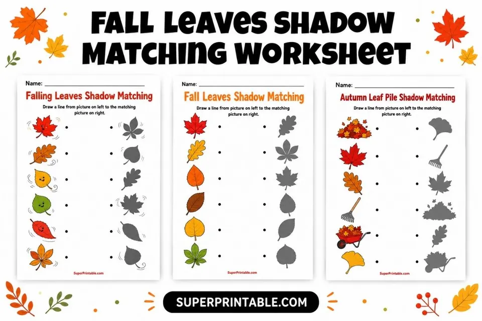 Fall Leaves Shadow Matching Worksheet 