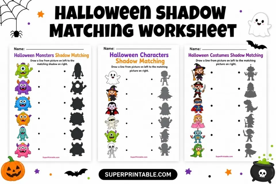 Halloween Shadow Matching Worksheet Feature Image