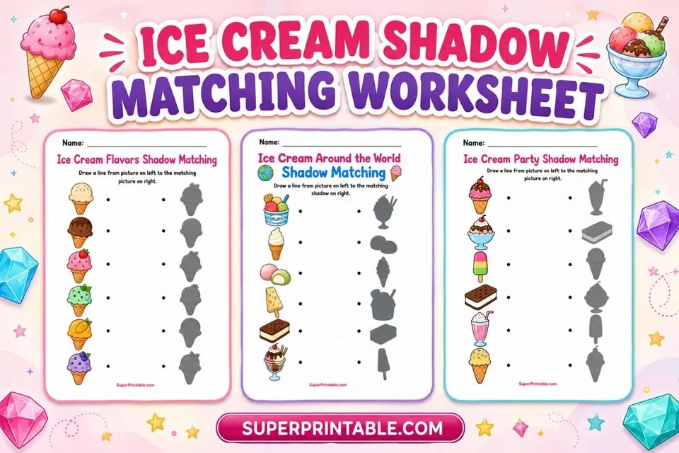 Ice Cream Shadow Matching Worksheet Feature Image