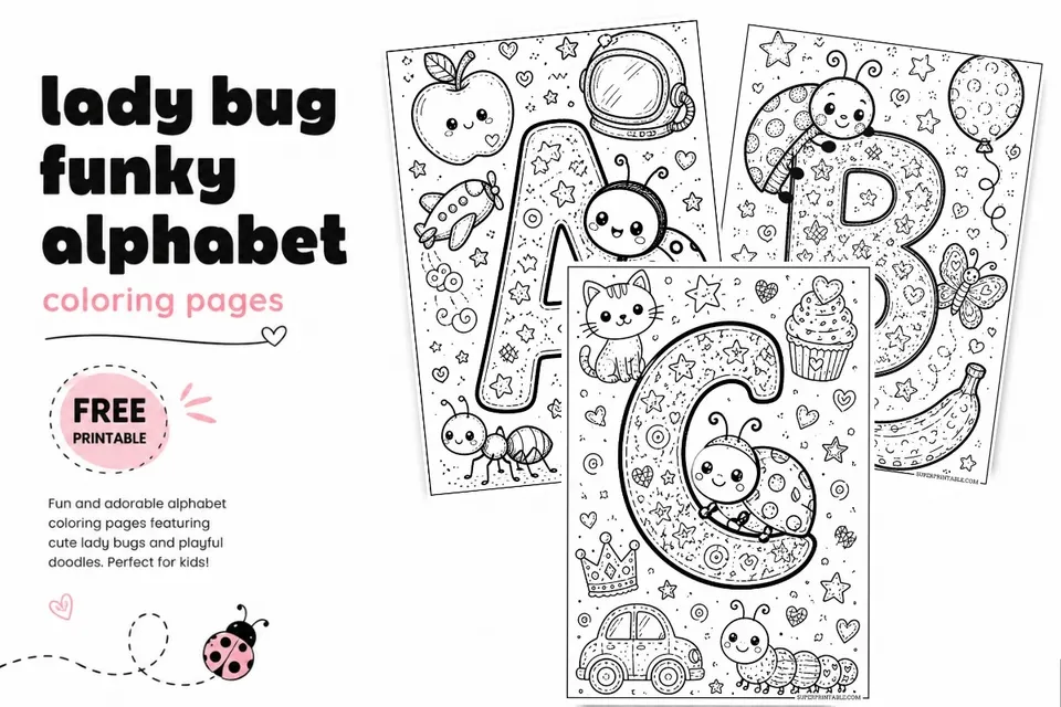 Lady Bug Funky Alphabet Coloring Pages Feature Image