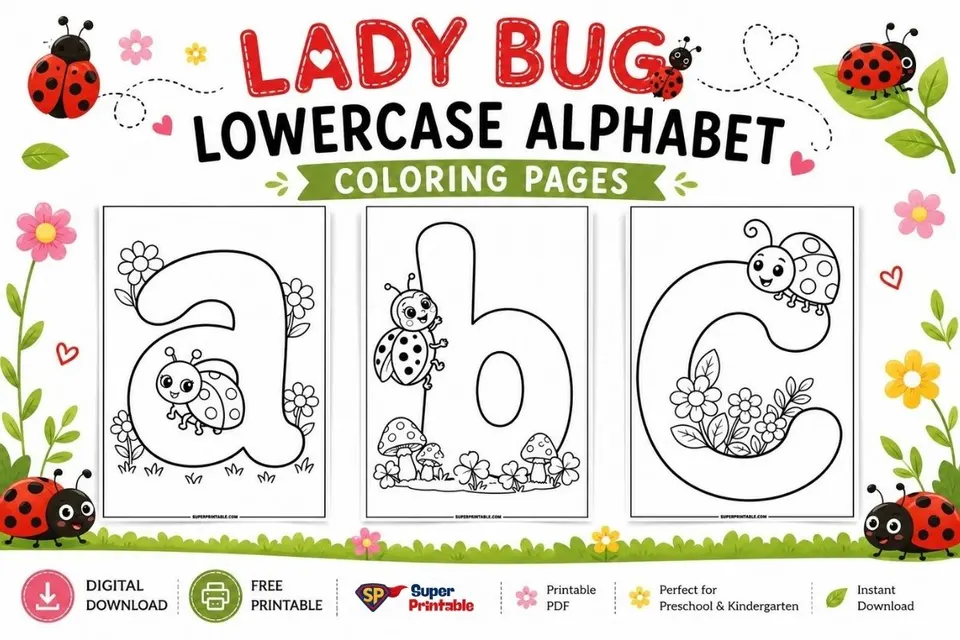 Lady Bug Lowercase Alphabet Coloring Pages Feature Image