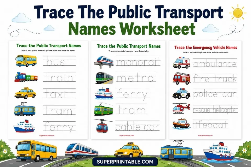 Trace The Public Transport Names Worksheet