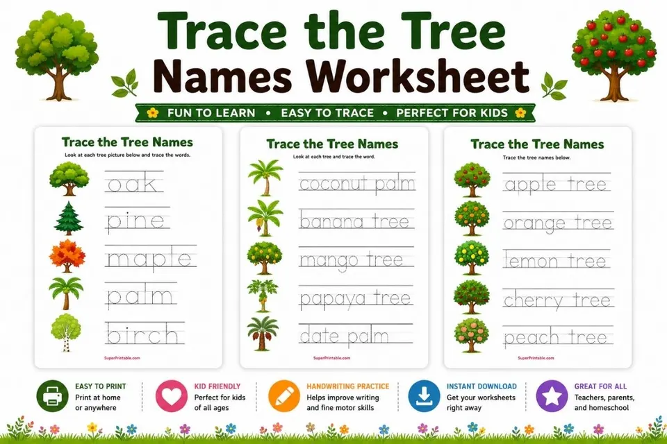 Trace the Tree Names Worksheet Feature Image