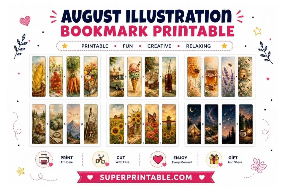 10 August Illustration Bookmark Printable Feature Image