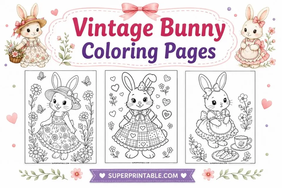 12 Free Vintage Bunny Coloring Pages