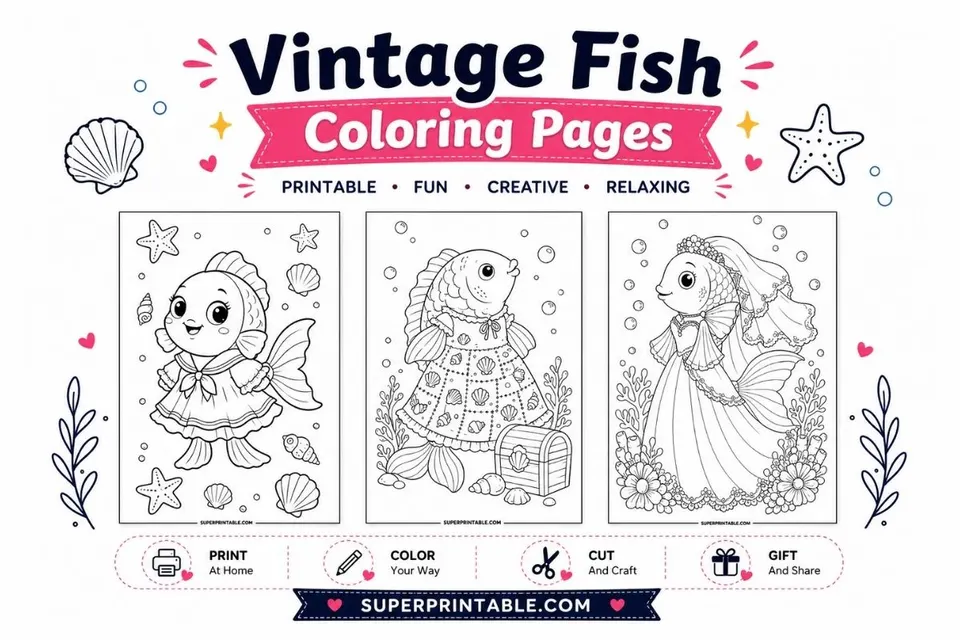 10+ Vintage Fish Coloring Pages Feature Image
