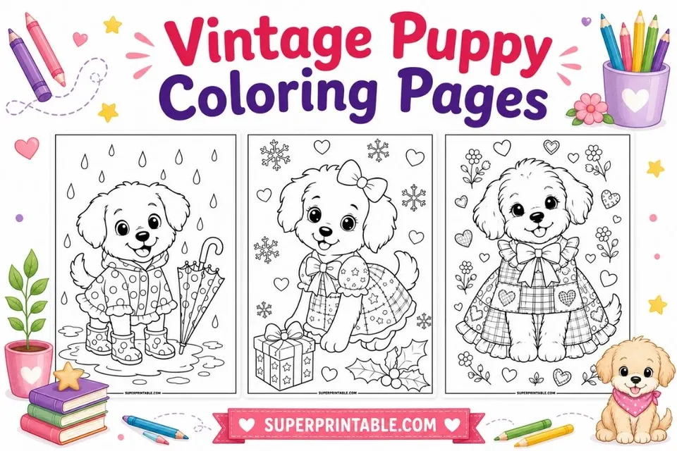 10+ Vintage Puppy Coloring Pages Feature Image