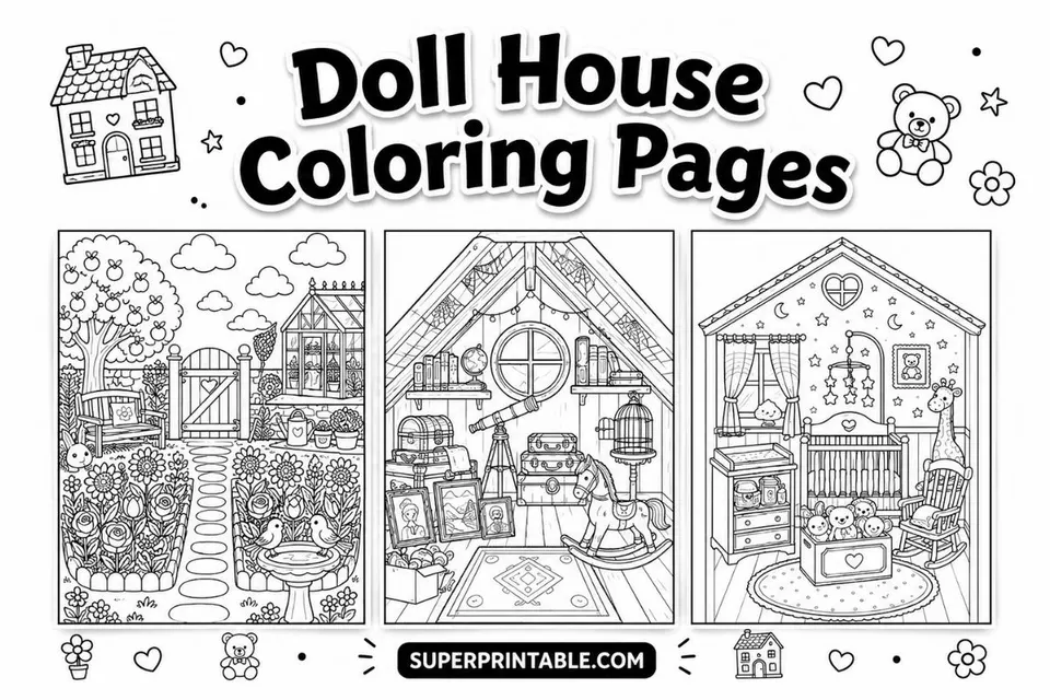 12+ Doll House Coloring Pages Feature Image
