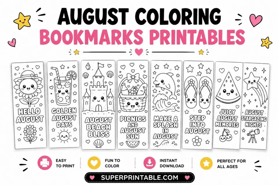 15+ August Coloring Bookmarks Printables Feature Image