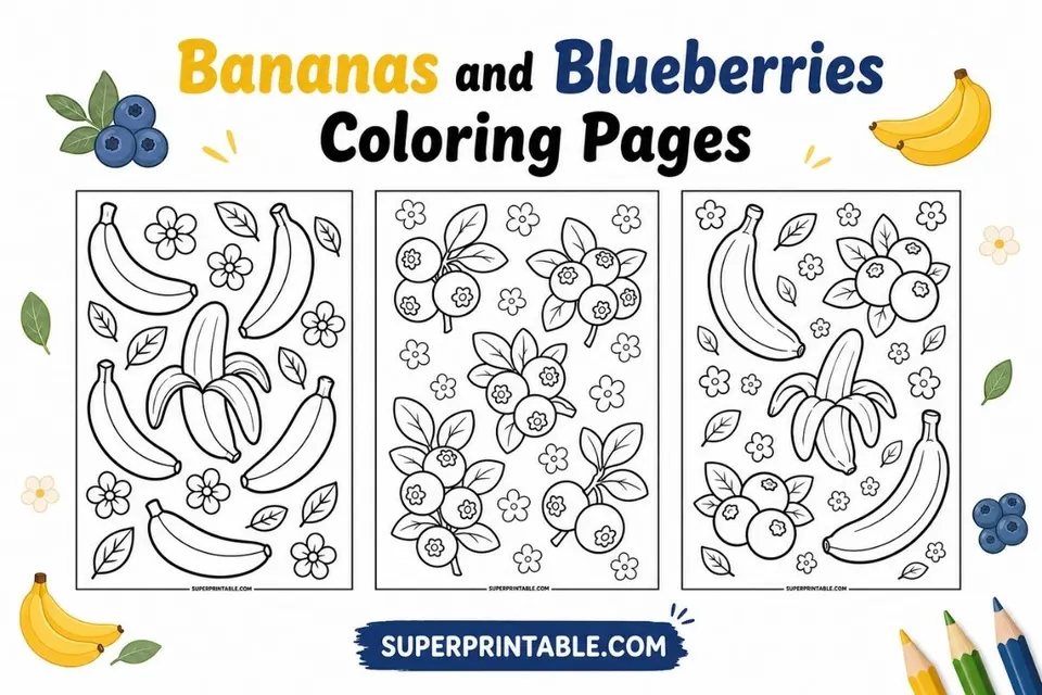 15+ Bananas and Blueberries Coloring Pages Feature Image