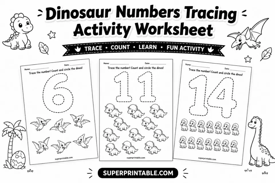 15+ Dinosaur Numbers Tracing Activity Worksheet Feature Image