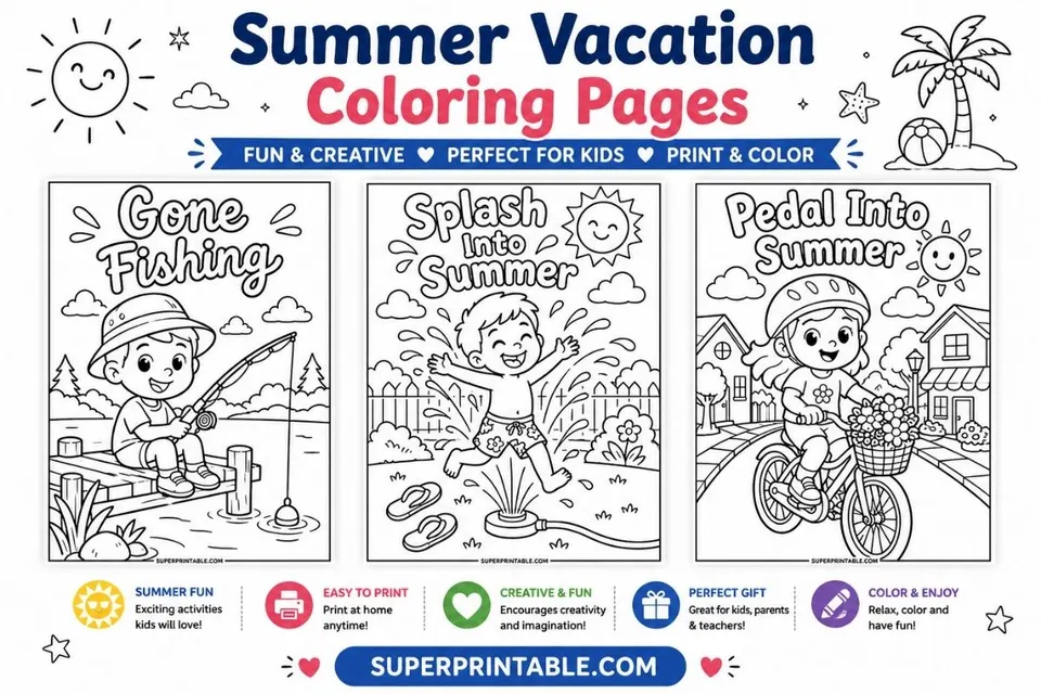 15+ Summer Vacation Coloring Pages Feature Image