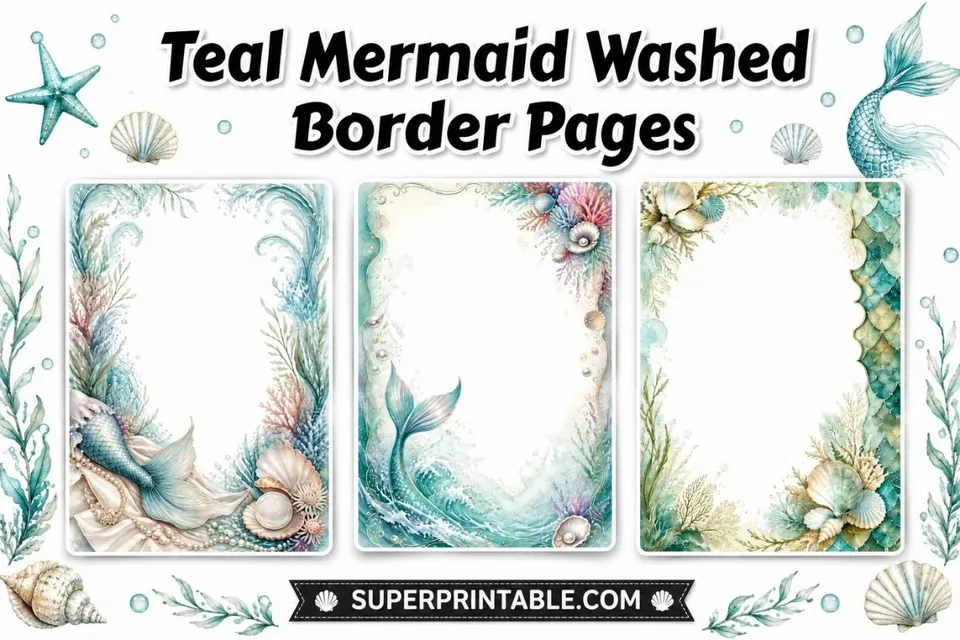 15+ Teal Mermaid Washed Border Pages Feature Image
