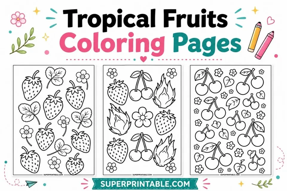 15+ Tropical Fruits Coloring Pages Feature Image
