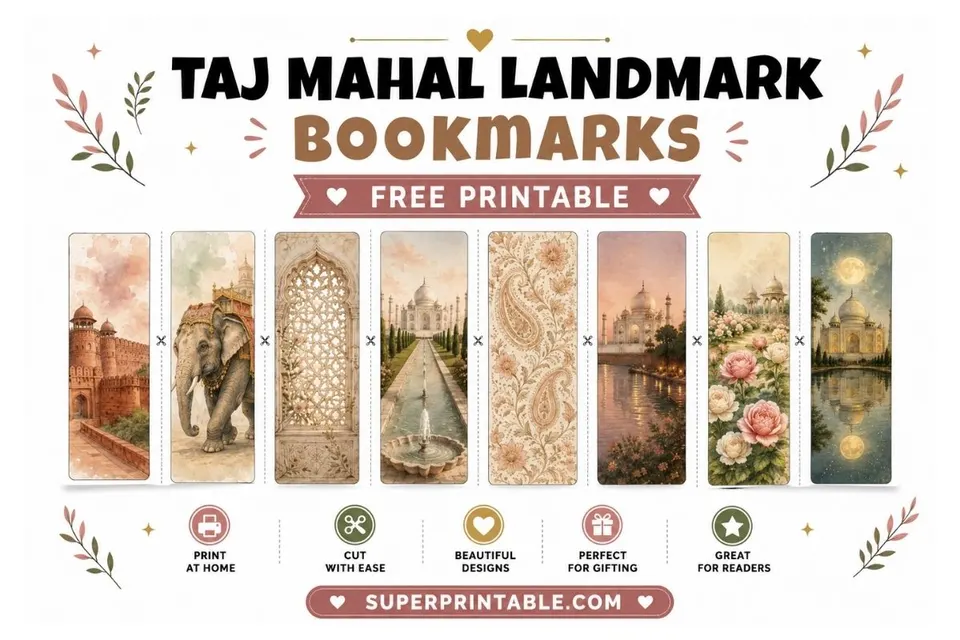 16 Free Taj Mahal Landmark Bookmarks