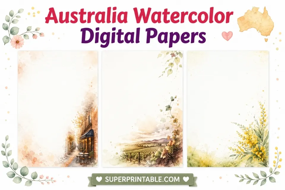 20 Australia Watercolor Digital Papers Feature Image
