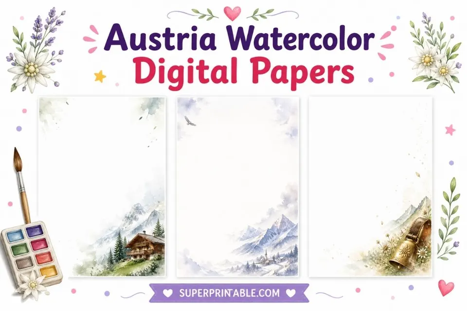 20 Austria Watercolor Digital Papers Feature Image