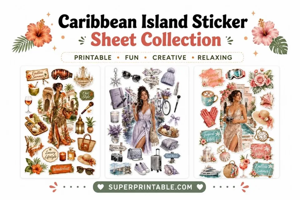 20 Free Caribbean Island Sticker Sheet Collection 