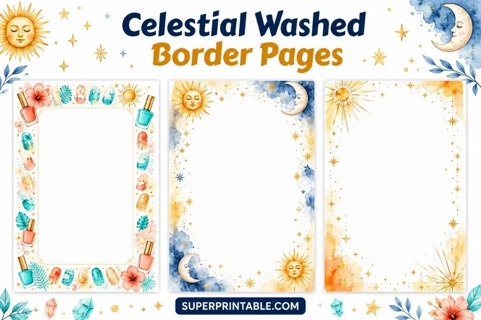 20 Celestial Washed Border Pages
