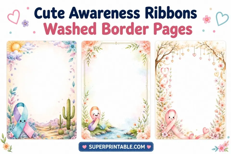 20 Cute Awareness Ribbons Washed Border Pages