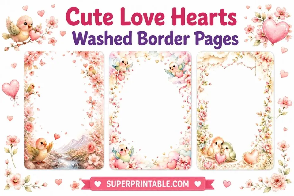 20 Cute Love Hearts Washed Border Pages Feature Image