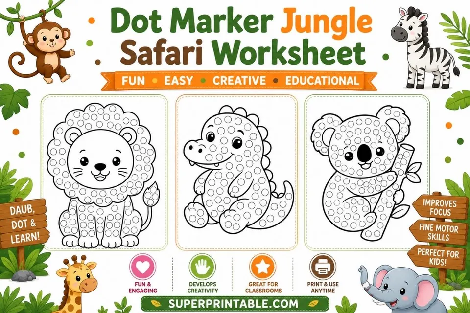 20 Dot Marker Jungle Safari Worksheet