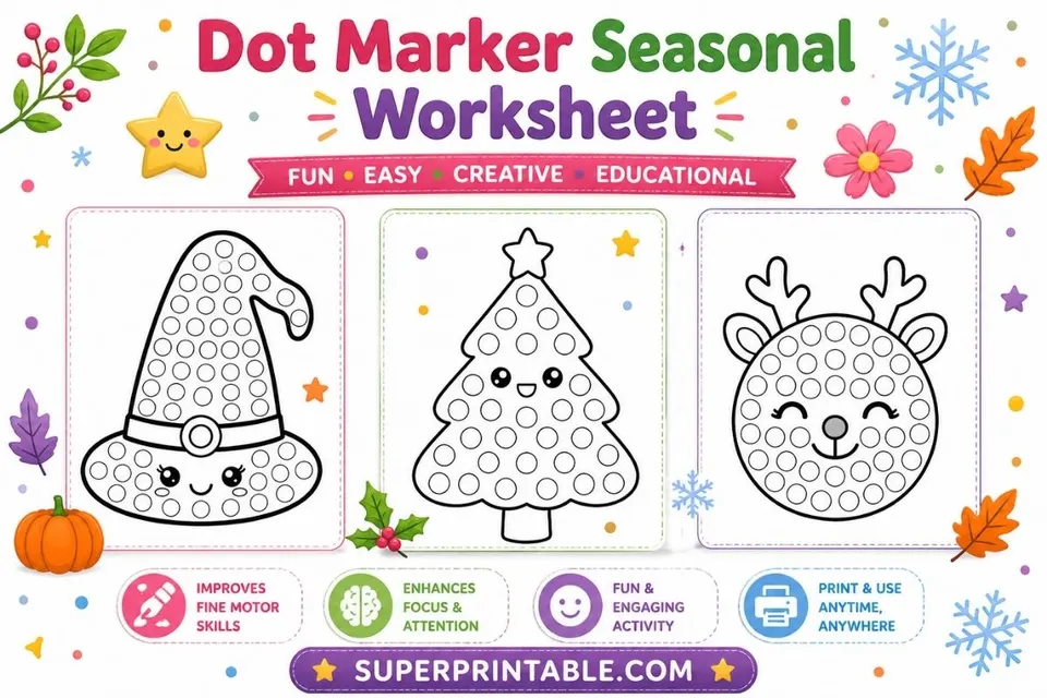 20 Dot Marker Seasonal Worksheet Feature Image