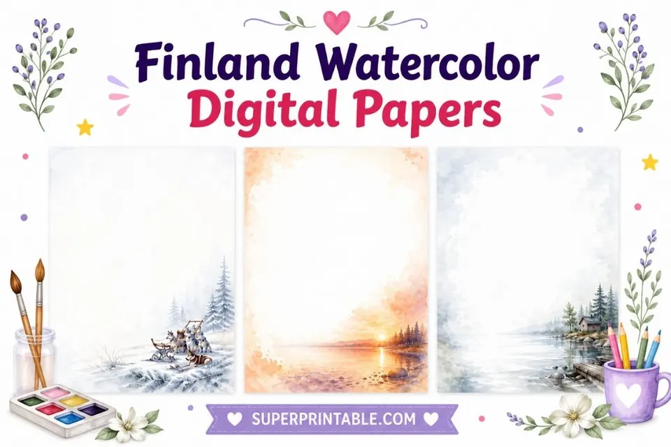20 Finland Watercolor Digital Papers Feature Image
