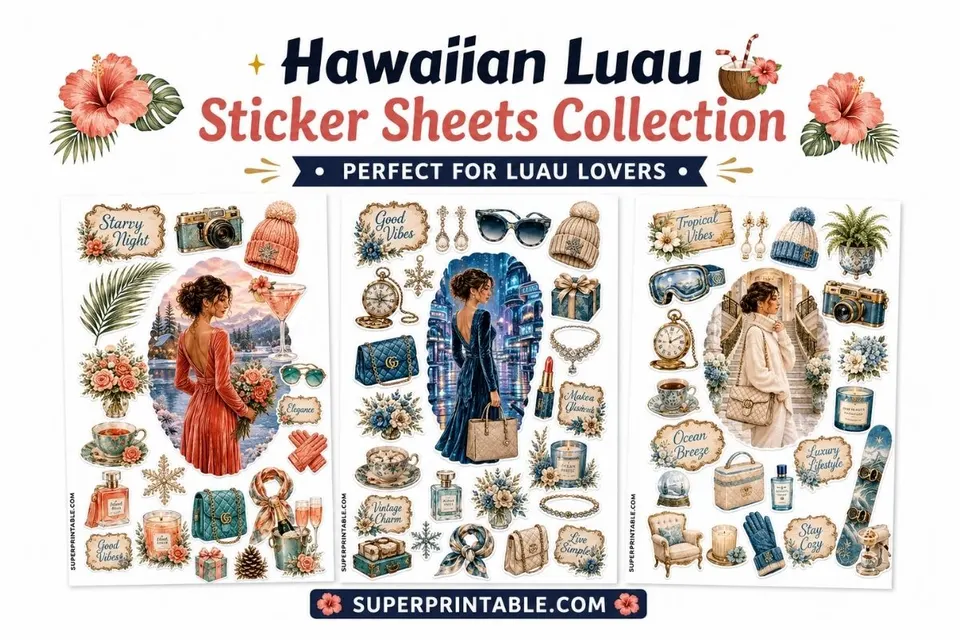 20 Hawaiian Luau Sticker Sheets Collection Feature Image
