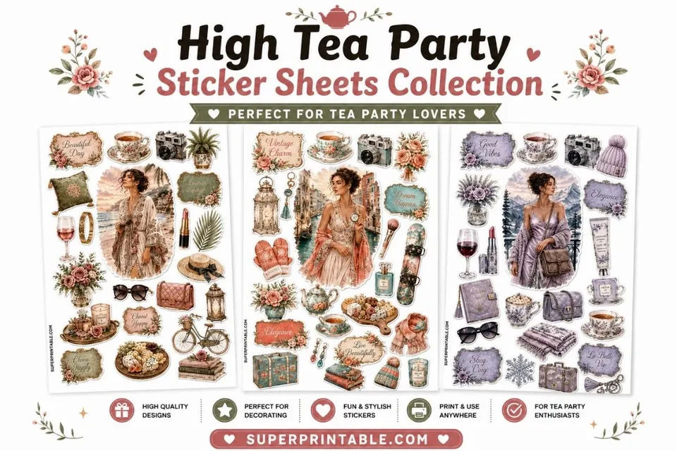 20 High Tea Party Sticker Sheets Collection Feature Image