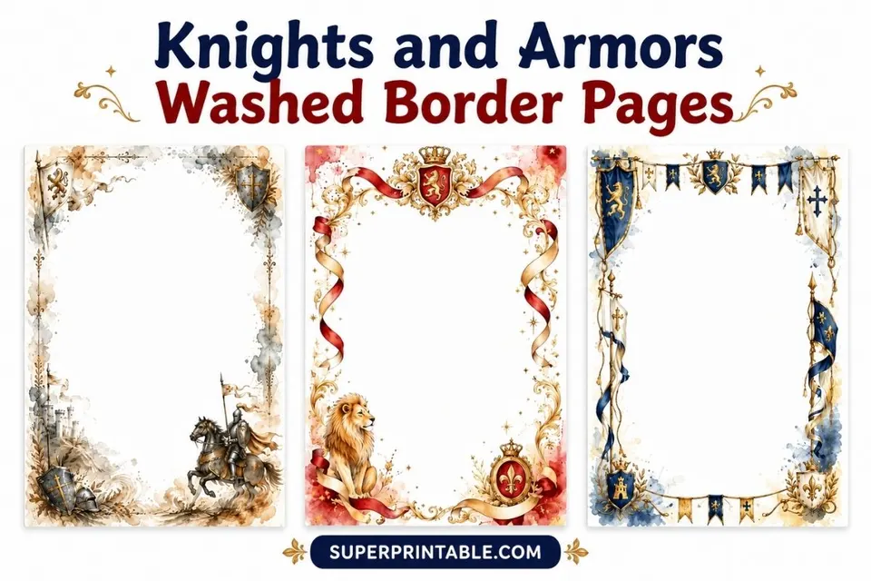 20 Knights and Armors Washed Border Pages Feature Image