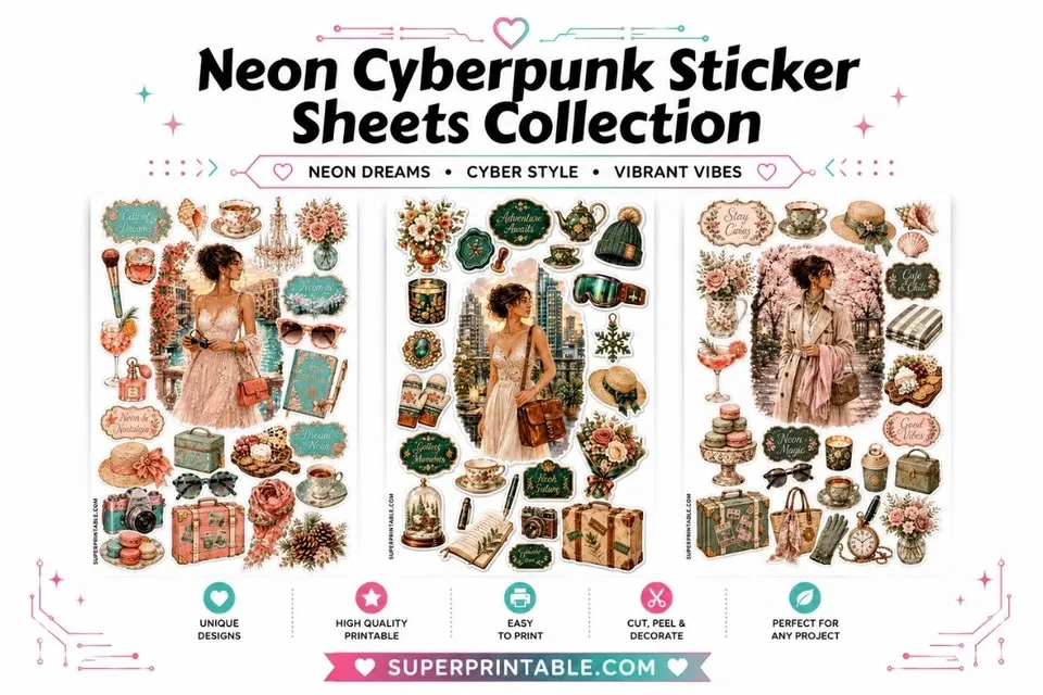20+ Neon Cyberpunk Sticker Sheets Collection Feature Image
