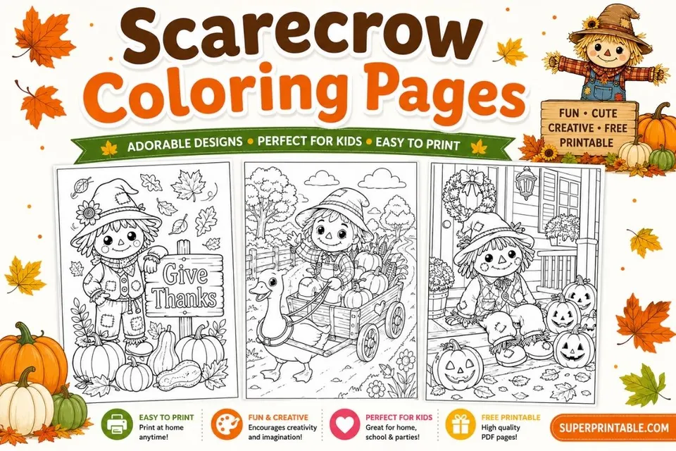 20 Scarecrow Coloring Pages Feature Image