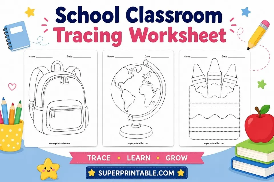 20 School Classroom Tracing Worksheet Feature Image