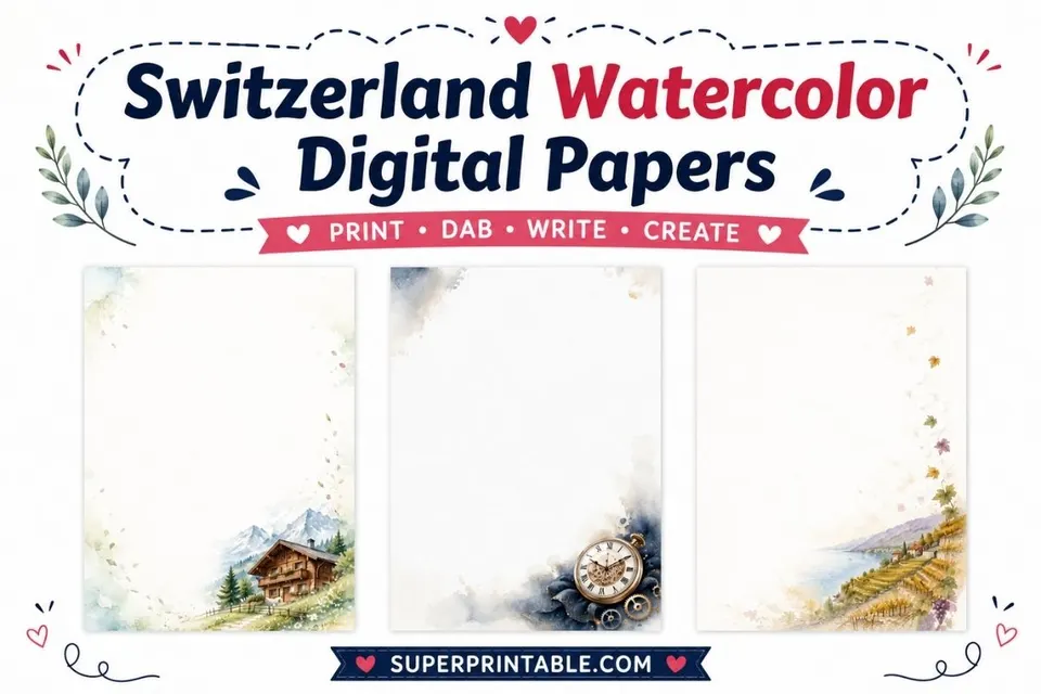 20 Switzerland Watercolor Digital Papers Feature Image